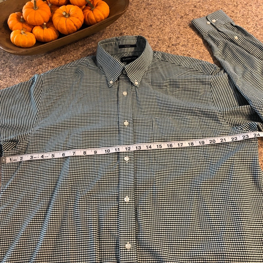 Lands' End Long Sleeve Green & White Shirt Large - Picture 8 of 12